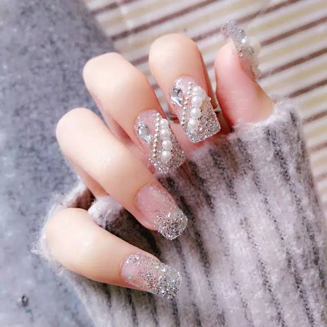 Kuku Palsu 3D/ Nail Art / Half Glitter Fake Nails Wedding For Bride