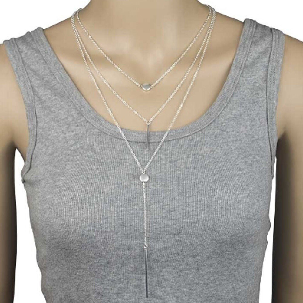 Women New Jewelry Accessoreis Three Layers Necklace Simple Style Clavicle Chain