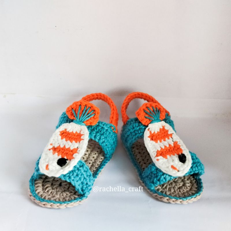 Sepatu Rajut Bayi Cowok Model Ikan / Sepatu Prewalker / Sandal Bayi / Kostum bayi