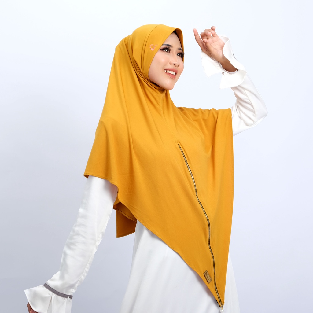 Razwa Regina - Hijab Instant Zipper Jumbo Bahan Jersey Premium - Mustard
