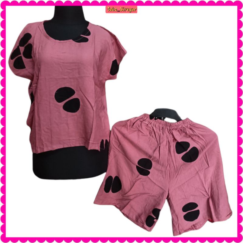ONE SET TIE DYE SETELAN WANITA CELANA PENDEK RAYON XL BABYDOLL BALI KEKINIAN TIEDYE MOTIF KOPI