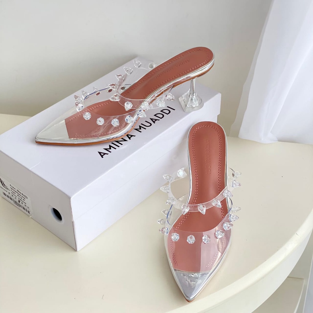 SEPATU WANITA AMS-3470 CRYSTAL SHOES TRANSPARENT HEELS 7CM