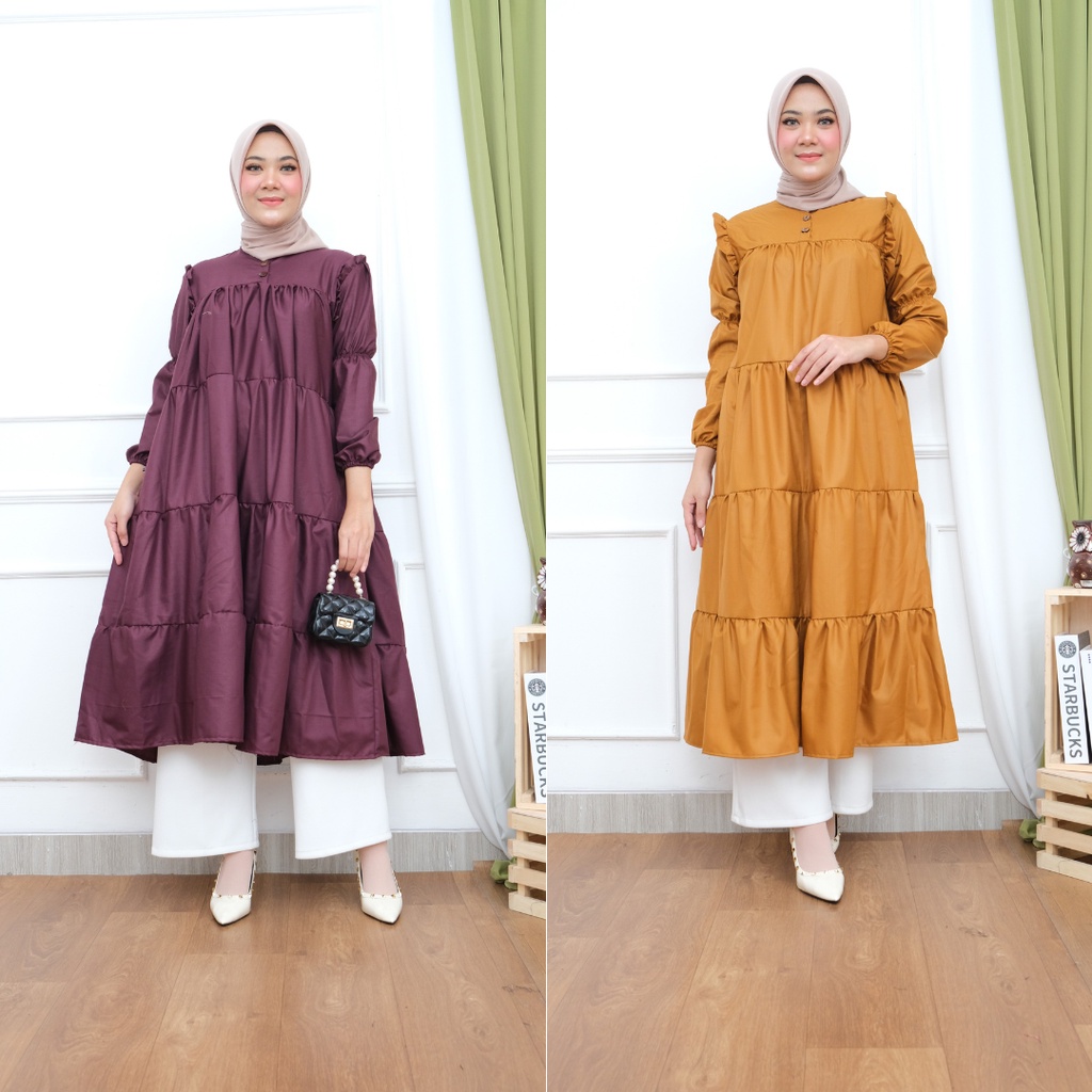 LIVI MIDI DRESS KATUN PREMIUM GAMIS SUSUN MIDI BR