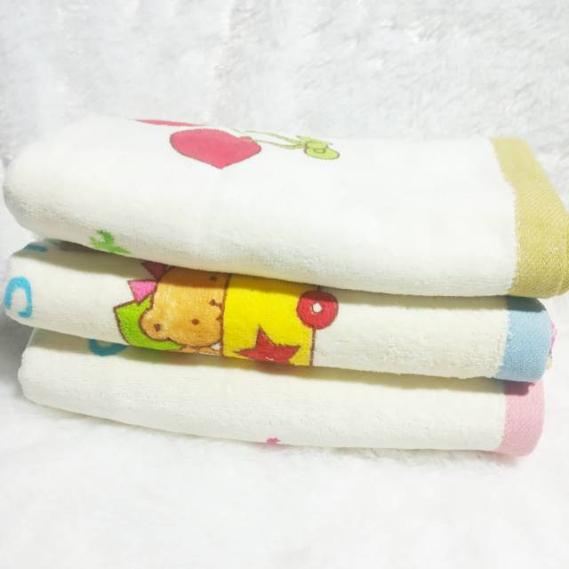 1 Pcs Handuk Bayi Twin - Warna Putih List Warna - Random Motif