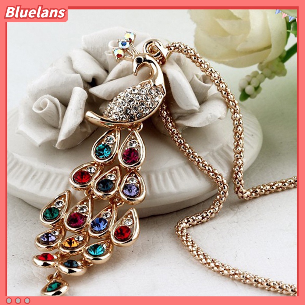 Bluelans Fashion Women Multi-color Long Peacock Rhinestone Wedding Sweater Necklace