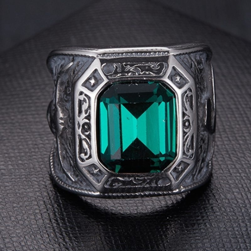 Cincin Bahan Titanium Steel Emerald Untuk Pria Suvenir Pernikahan