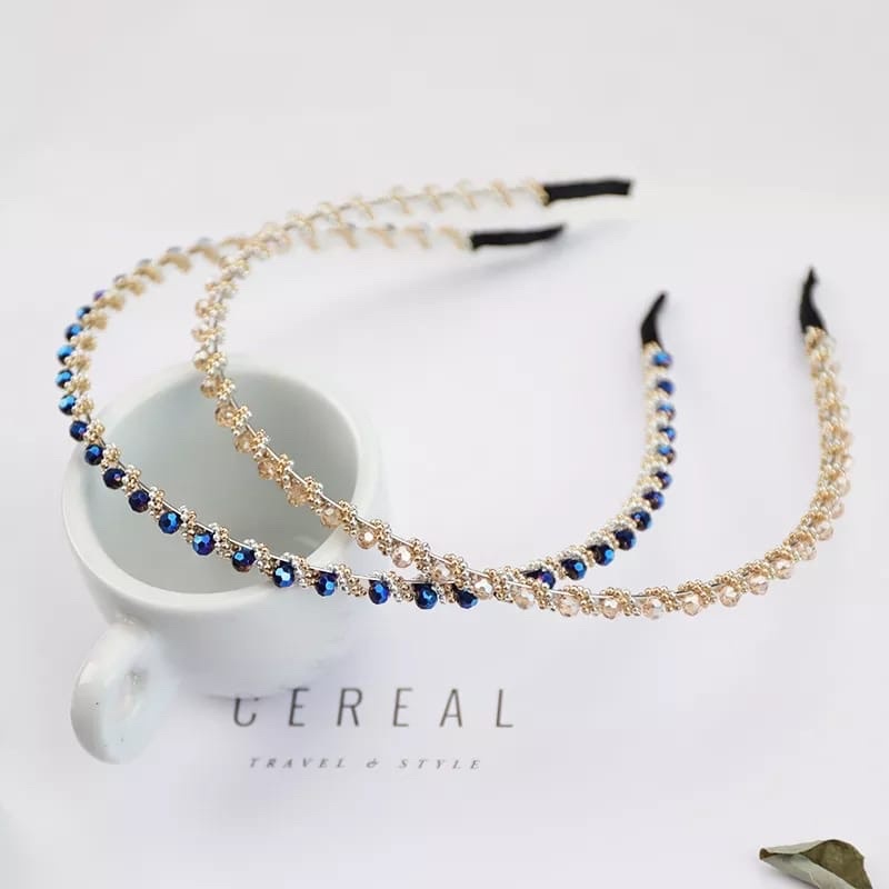 KOREAN PEARL HEADBAND - Bando Crystal Korea Mutiara Mote dengan Krystal Blink Blink Girly Retro - Premium Korean Style - Bando Kristal Lilit Premium - Bando Premium Gaya Korea