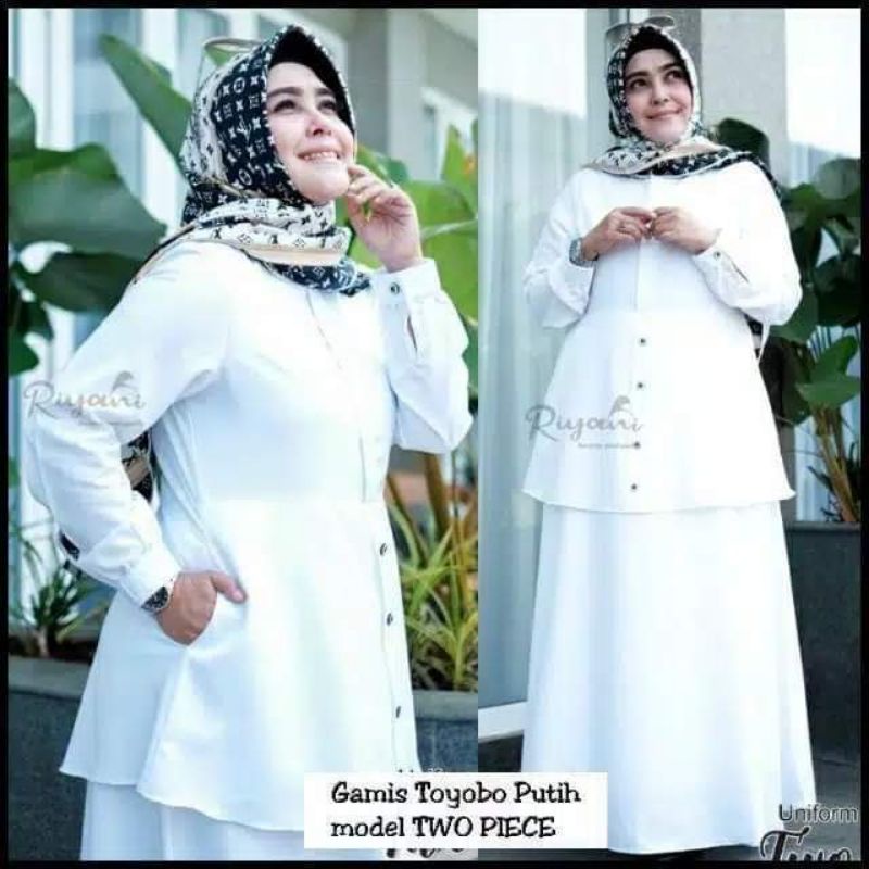 Gamis/dress seragam putih model atas bawah gamis Perawat Dokter putih  toyobo fodu by riyani