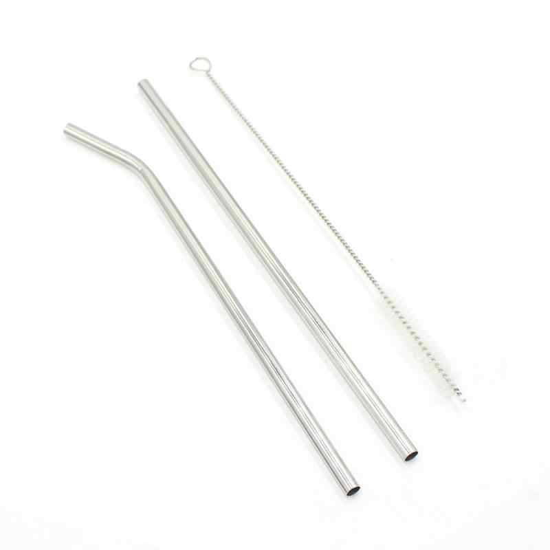 Sedotan Stainless Set 3 in 1 Minum Bengkok Lurus dengan Set Sikat Pembersih Steel Straw Tanpa Pouch