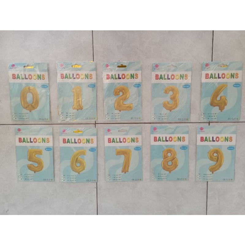 Balon Foil Angka Gold 16inc &amp; 32inc Kemasan