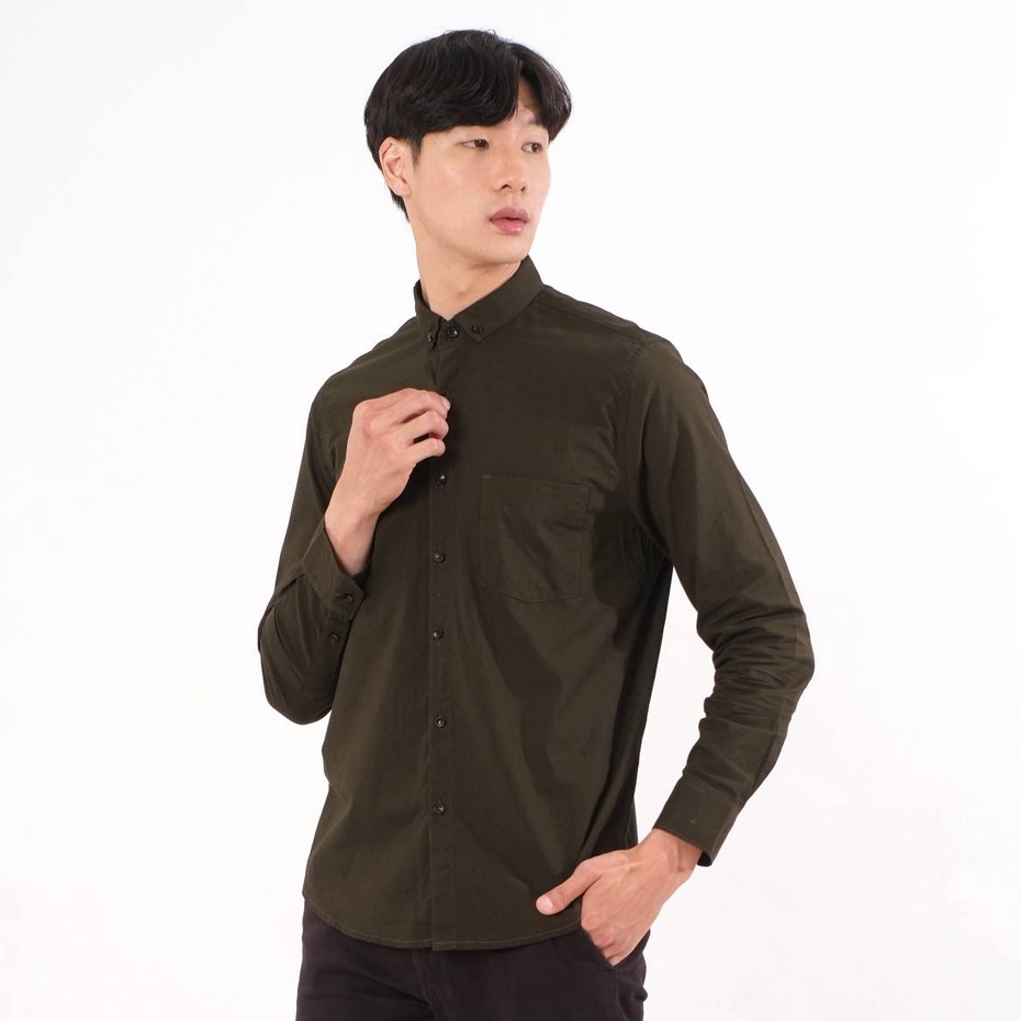 Kemeja Pria Lengan Panjang Slim fit Hitam Putih Polos Kameja Hem Cowok Formal Lengan Panjang Pria