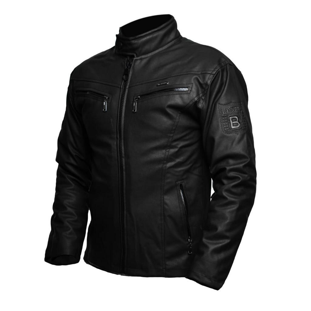 ORIGINAL BANKERS Jaket Motor Touring Semi Kulit Asli Pria Kualitas Import Premium Distro Model Terbaru Warna Hitam Polos Anti Angin Dan Air Full Resleting Ukuran L XL XXL