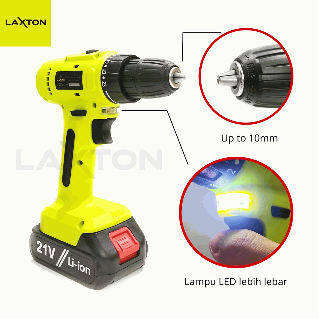 LAXTON Mesin bor baterai tangan cordless drill cas 20V LX21 10mm 26pcs