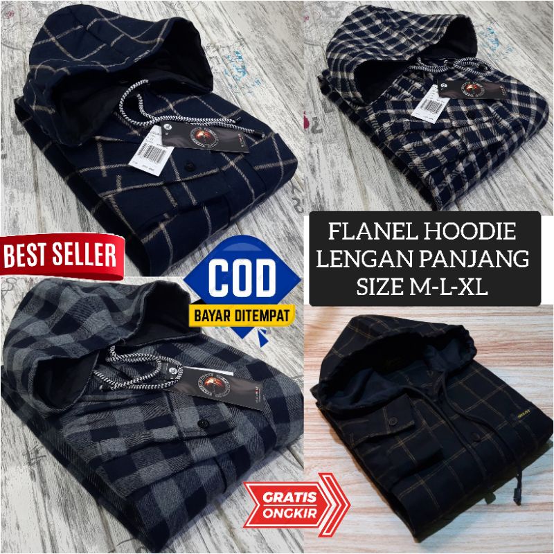 kemeja flanel hoodie unisex lengan panjang,flanel bertopi pria terlaris termurah