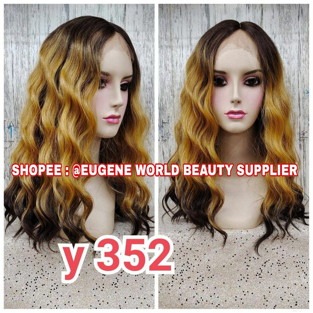 WIG LACE DEPAN WIG WANITA PENDEK CURLY WAVE OMBAK KERITING OMBRE WIG KOREA NATURAL WIG 2 WARNA Y352