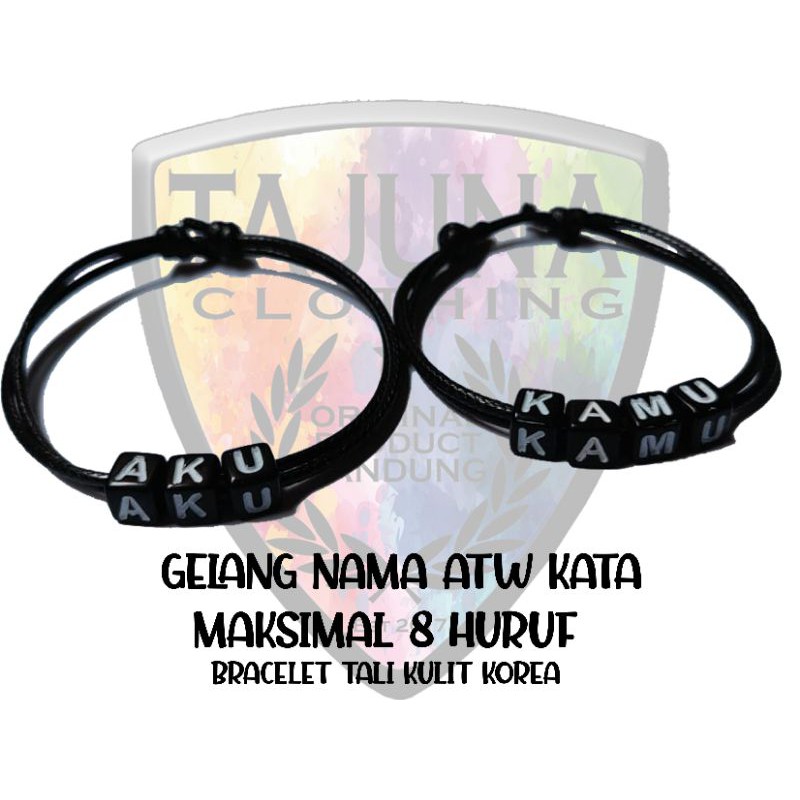 gelang custom nama atau kata,bracelet tali kulit korea