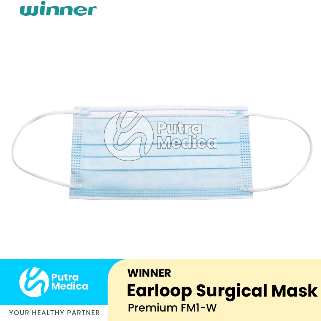 Winner Medical Premium Surgical Face Mask Earloop 3 Ply [Blue] – 1 Box / Masker Medis Penutup Hidung