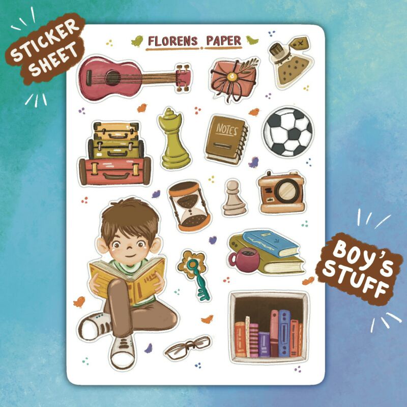 

Sticker Sheet Boy's Stuff/Laki-Laki - Stiker Aesthetic Lucu Murah Jurnal Deco