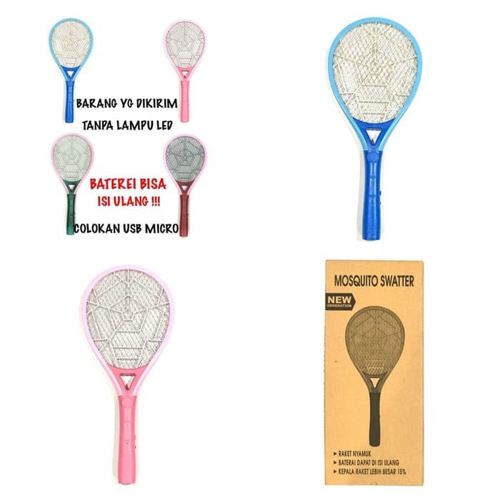 RAKET NYAMUK / TEPOK NYAMUK LISTRIK PEMBASMI NYAMUK LED LAMPU MURAH - Merah