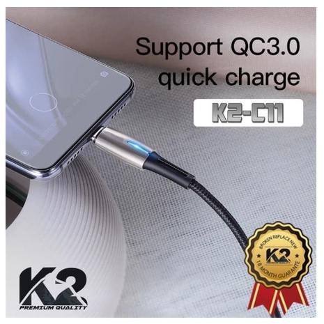 KABEL DATA LED 1M K2-C11 K2 PREMIUM QUALITY for TYPE C FAST 2.4A