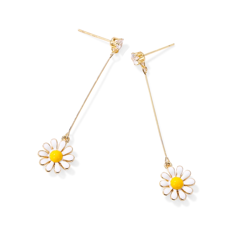 Anting Bunga Daisy Anting Panjang Wanita Ear Nail Earring