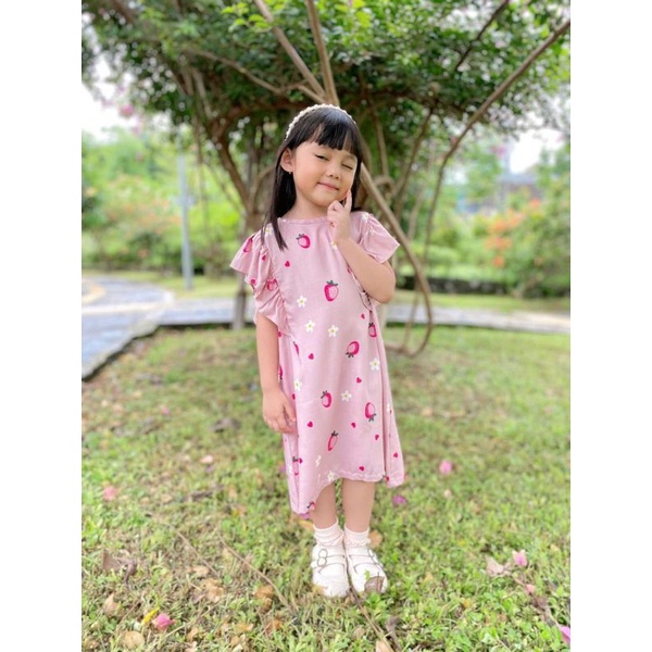 Dress Dora Dress Rayon Anak Little Bee Rayon Motif Size 1,2,3,4,5 Y