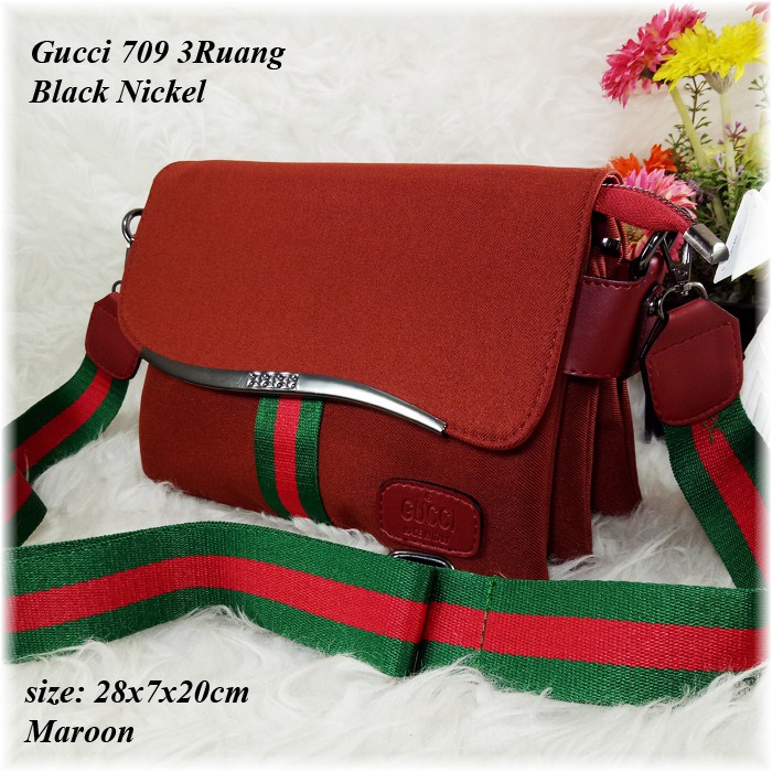 HS #Tas Selempang Gucci, GC 709 3Ruang Black Nickel, Super Class Tas import #Promo