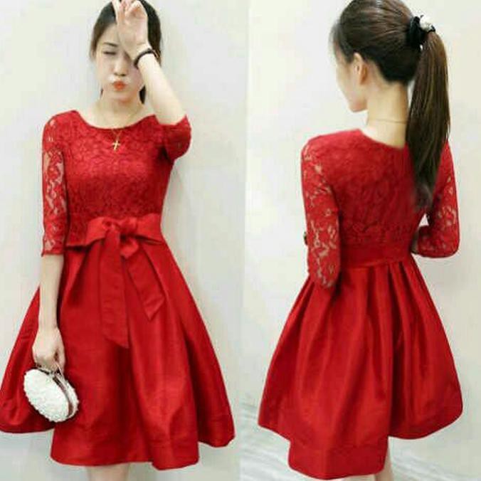 MARRY DRESS BRUKAT MERAH MINI DRESS BAJU NATAL REMAJA