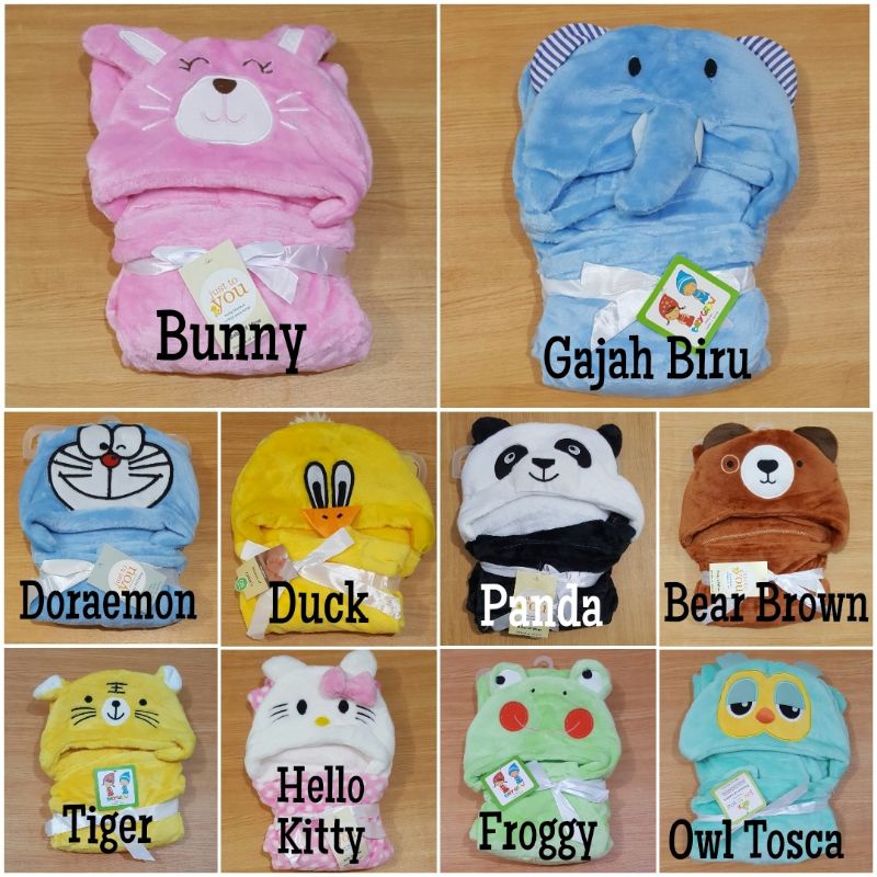 Selimut topi bayi boneka animal 3d just to you bulu lembut import