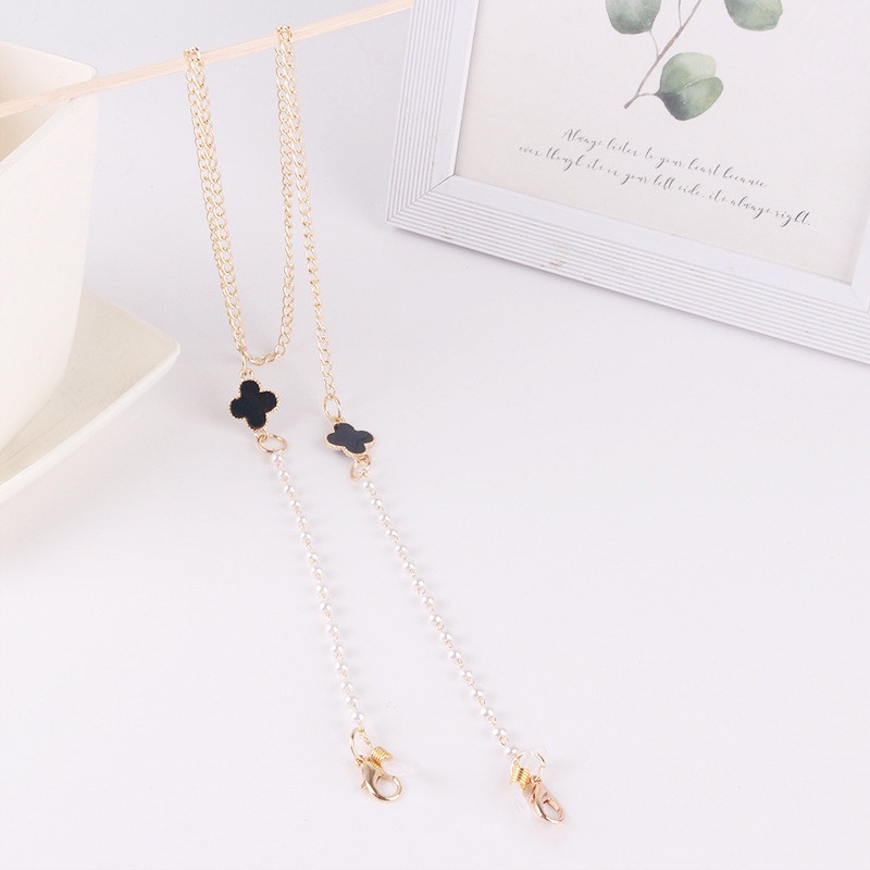 Kalung Rantai Kacamata 2 In 1 Desain Clover Bahan Metal Anti Hilang Ukuran 72cm