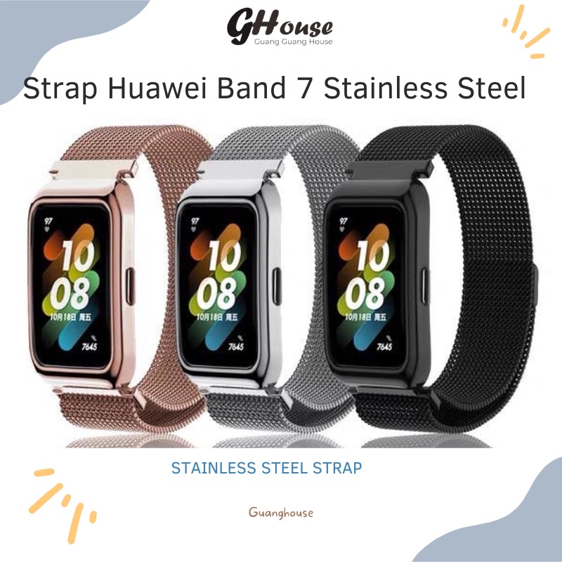 New Strap Huawei Band 7 Stainless Steel Case Tali Pengganti Huawei Band 7 Magnet Stainless Chrom