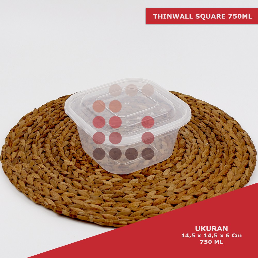 PP THINWALL SQUARE / mangkok plastik 750ML ISI 10 PCS