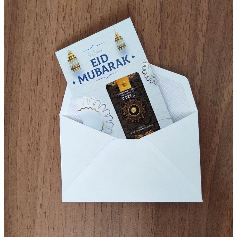 Kartu Ucapan Minigold, Eoa gold, emas mini, salam gold + gratis Amplop putih-Eid mubarak silver
