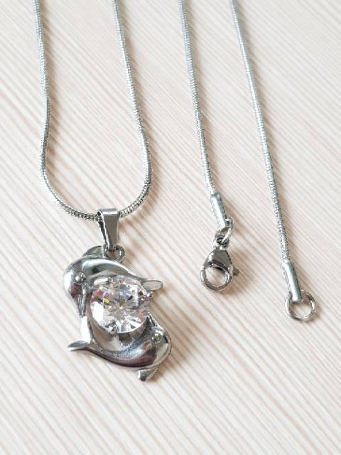 Kalung Titanium Dolphin Silver Import Antikarat Selamanya DS1