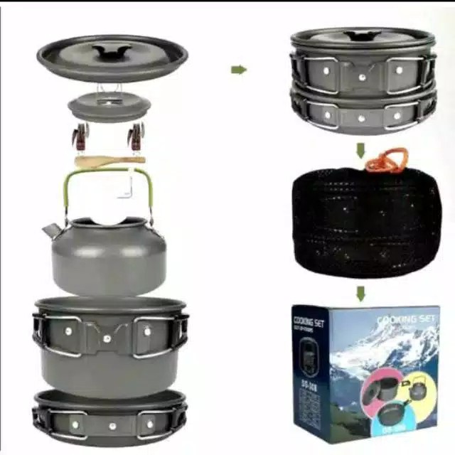 [Bisa COD] Cooking Set DS 300-8 Koplit Sudah Ada Teko Masak Air Camping/Outdor