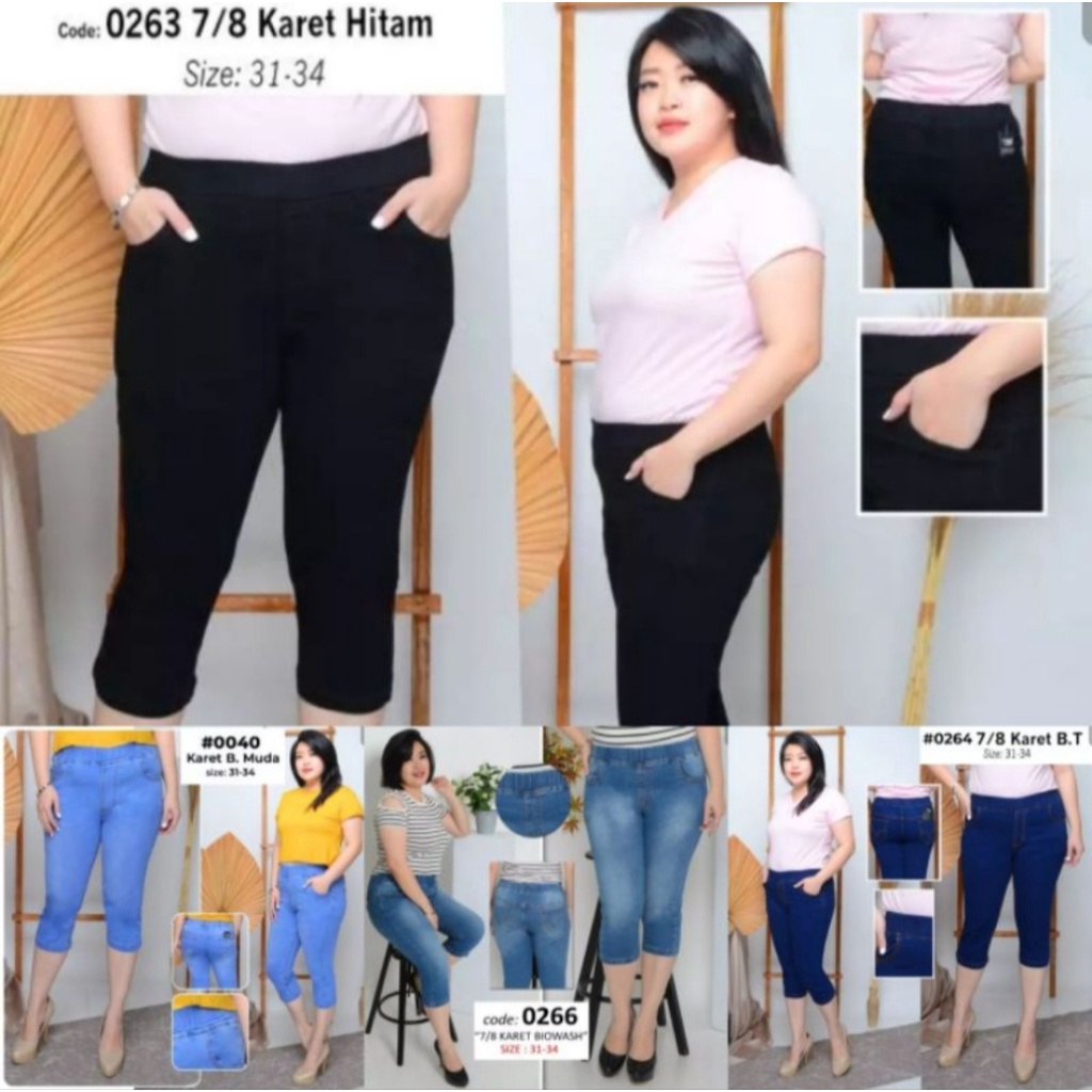 Jegging 7/8 Wanita Dewasa Legging Jeans Pinggang Full Karet Kekinian