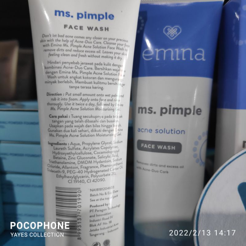 Emina Acne Solution Ms. Pimple Face Wash Spot Gel Moisturizing Sabun Cuci Muka 50 ml Pelembab 20 ml 15 ml kulit Minyak berjerawat jerawat