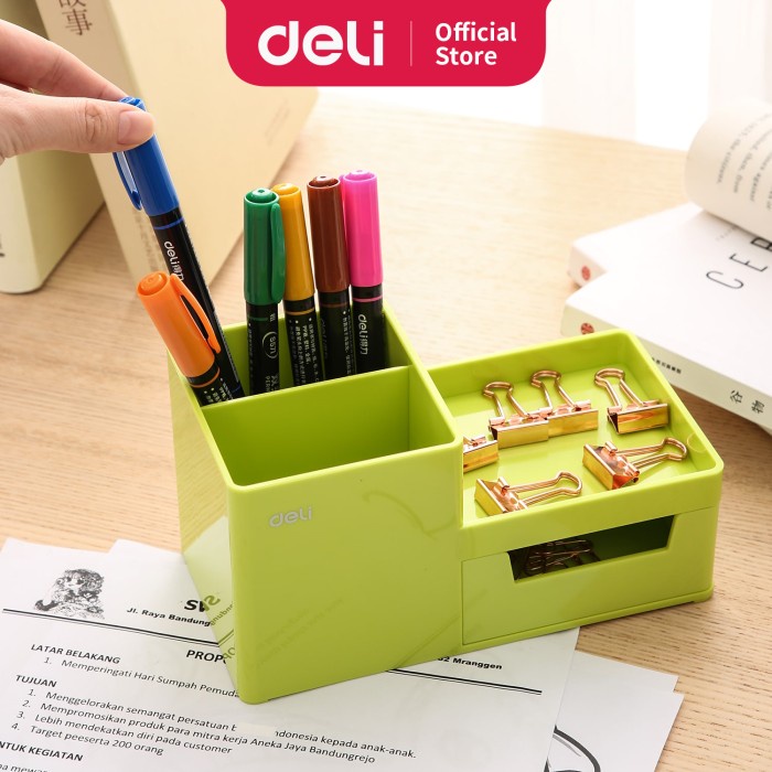 

READY Deli EZ25150 ABS,PS Desk Organizer Green, 3comp., 1 drawer (Green) TERLARIS