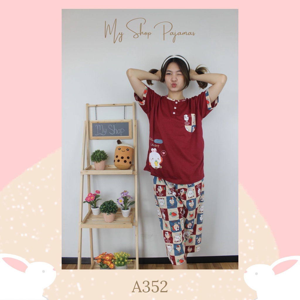 PIYAMA BABYDOLL WANITA TANGAN LENGAN PENDEK CELANA 3/4 ANNE CLAIRE BAJU PAKAIAN TIDUR DEWASA SETELAN SLEEPWEAR PAJAMAS TP-1