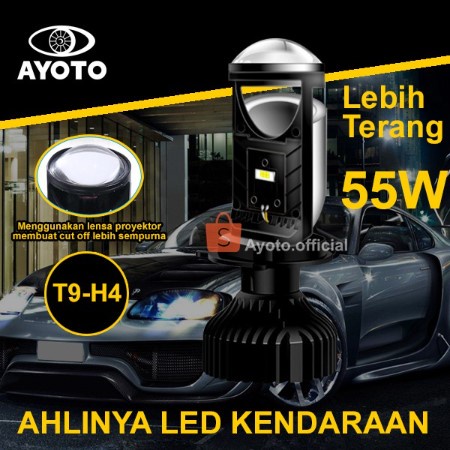 Lampu led AYOTO mobil Headlamp depan utama projektor T9 H4/HS1 warna putih 55 Watt 1SET 2PCS SEPASANG