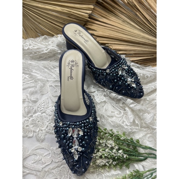 sepatu wedding wanita angela navy tinggi 5cm tahu