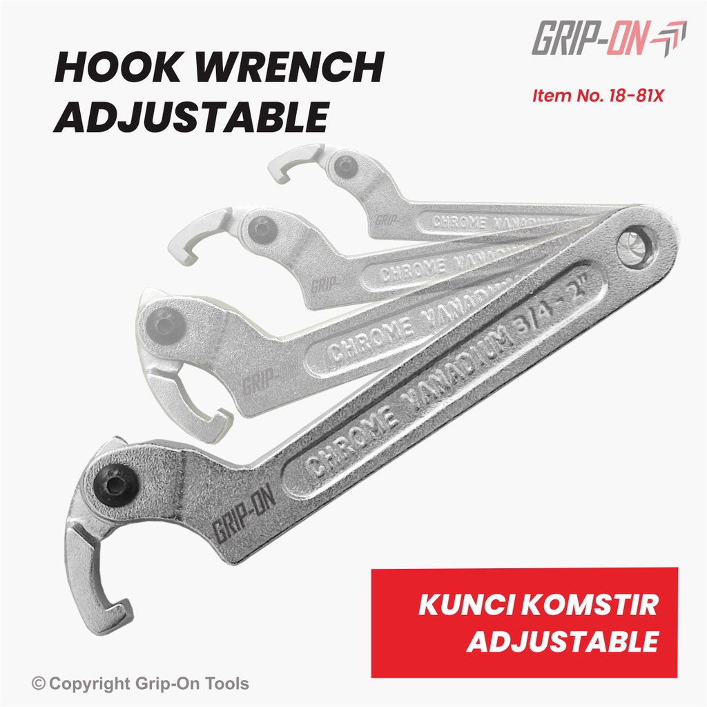 Grip-On Hook Wrench Adjustable - Kunci Komstir Flexible - Kunci Kait Fleksibel