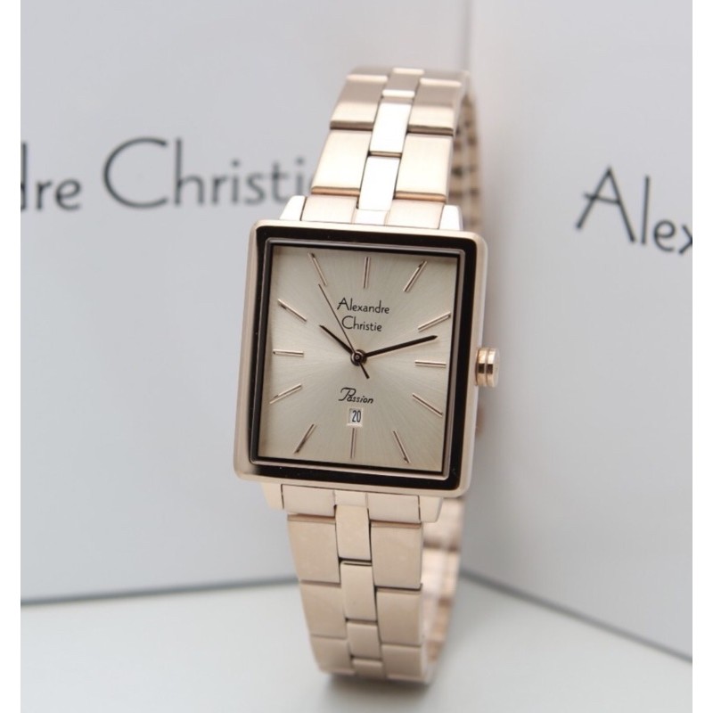 jam tangan wanita kotak alexandre christie 2894 full rosegold