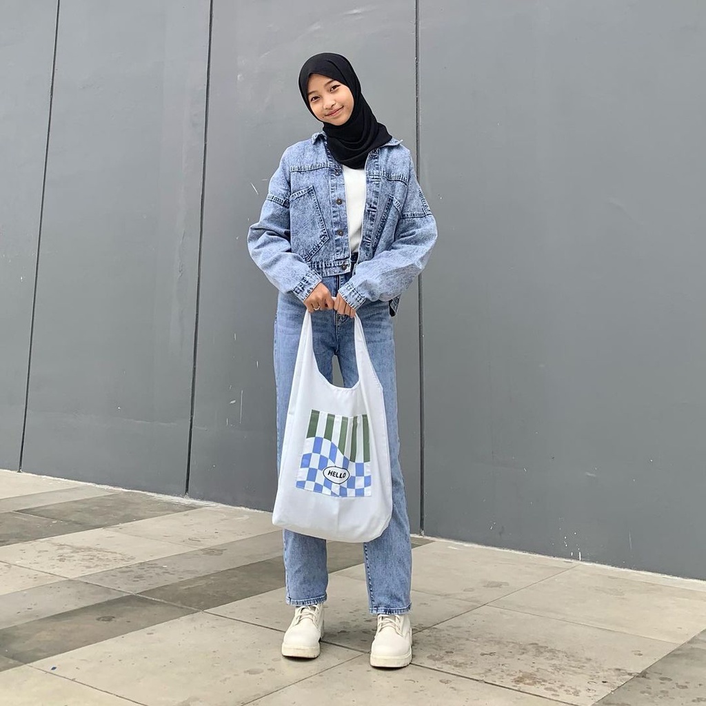 Totebag Drill Sablon Hello Unisex Premium NR