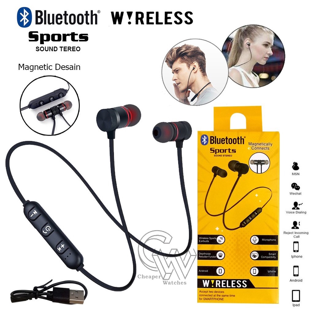 Cheaper-Headset Bluetooth Magnetic Sport Extra Bass Handsfree Termurah