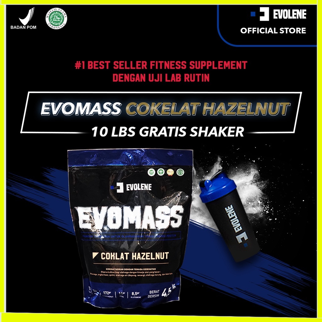 

Evomass Evo Mass Coklat Hazelnut 4500gr/20x serving + Free Shaker Evoline Evolen