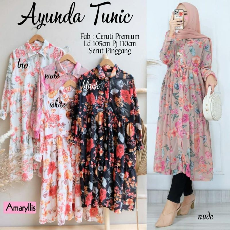 [REAL PICTURE BY AMARYLLIS] AYUNDA LONG TUNIK PREMIUM CERUTI IMPORT MOTIF BUNGA VIRAL NAGITA BANGKOK
