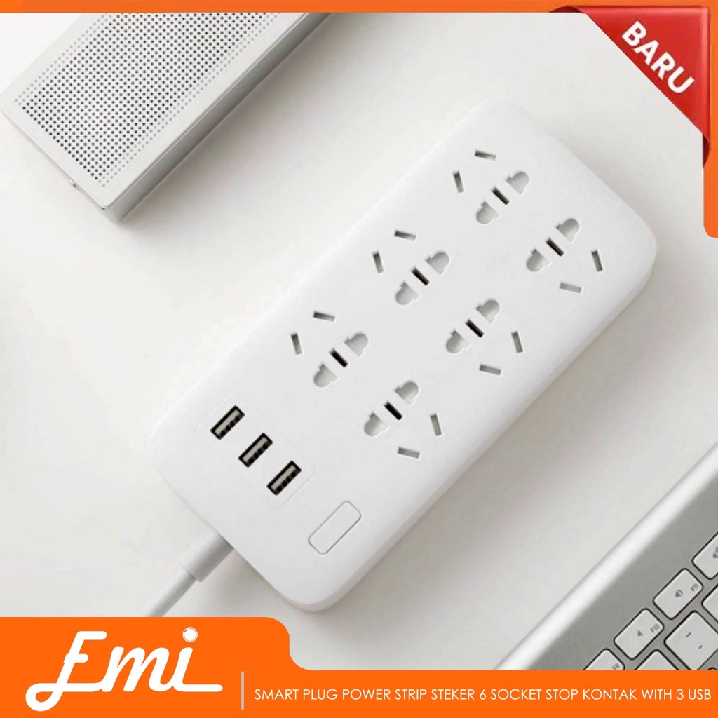 Mijia Smart Plug Power Strip Steker 6 Socket Stop Kontak With 3 USB