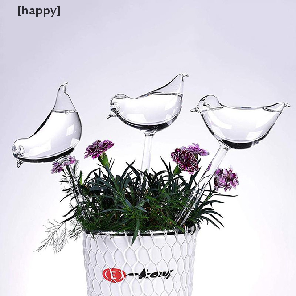 HA Plant Waterer Self Watering Globes, Bird Shape Hand Blown Clear Aqua Bulbs ID