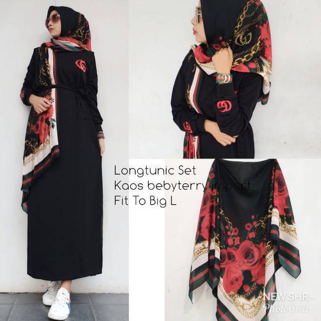 READY ORI SHR LONGTUNIK SET BUNGA + KERUDUNG